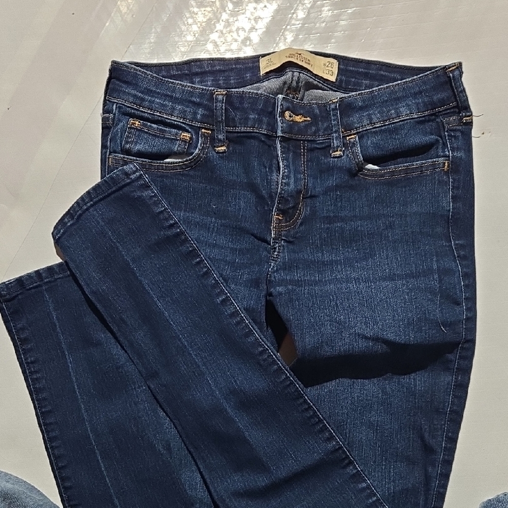 Hollister Women's Skinny Jeans in Dark Blue Denim